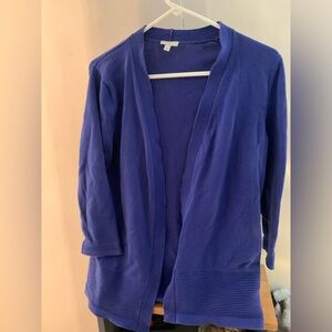 Talbots Azure Blue Cotton Open Front Knit Cardigan 3/4 sleeve size medium